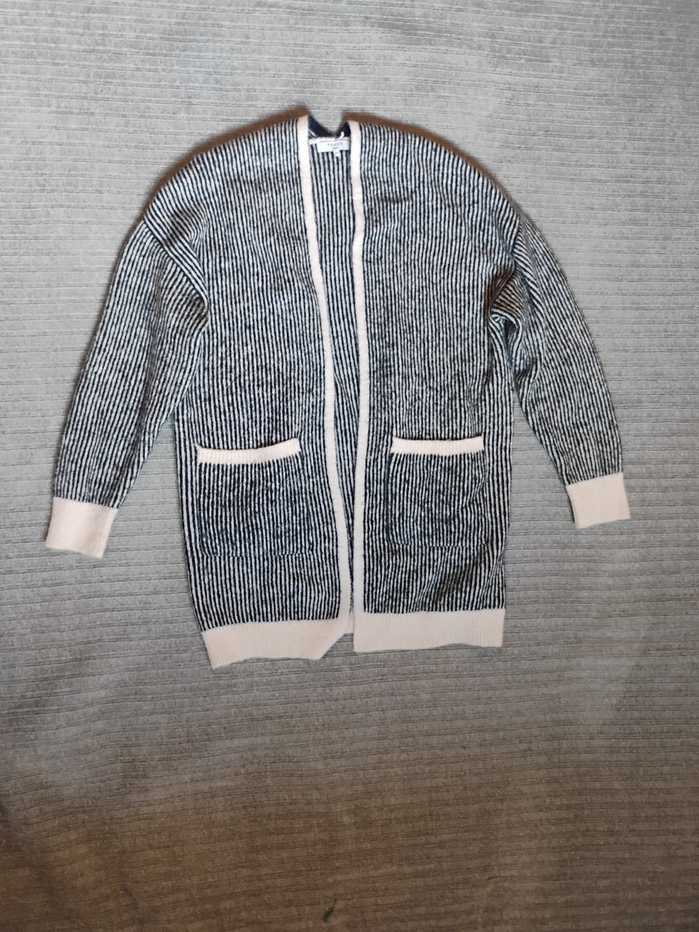 FRNCH Paris Striped Open Front Cardigan Sweater Cream Black Size S/M